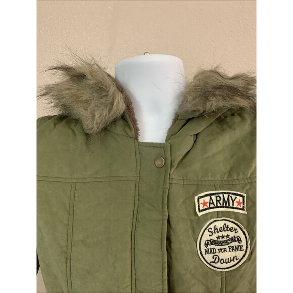 ARMY SHELTER MAD YOUR FAME DOWN Jacket  Faux Fur Parka Coat SMALL sz GREEN - Picture 3 of 12